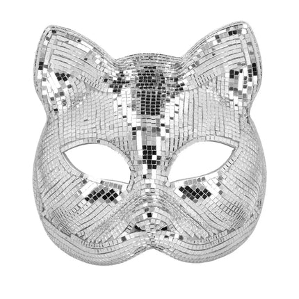 Halvmaske Disco Cat sølv
