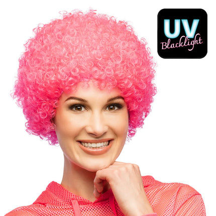 Paryk, krøllet, neonrosa, UV