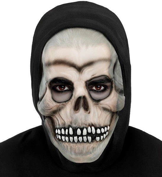 Halloween-kraniamaske med hætte, der lyser i mørket