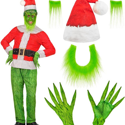 Grinch-kostume i rødt og grønt