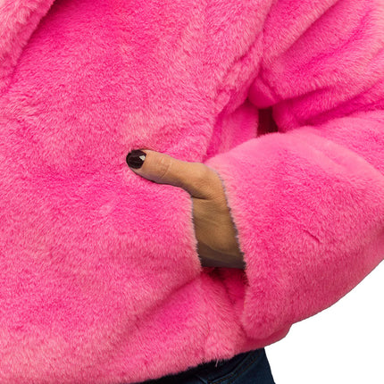 Fluffy rave-jakke i neonrosa (M/L)