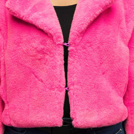 Fluffy rave-jakke i neonrosa (M/L)