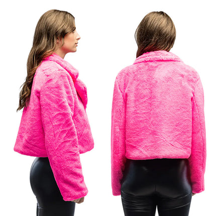 Fluffy rave-jakke i neonrosa (M/L)
