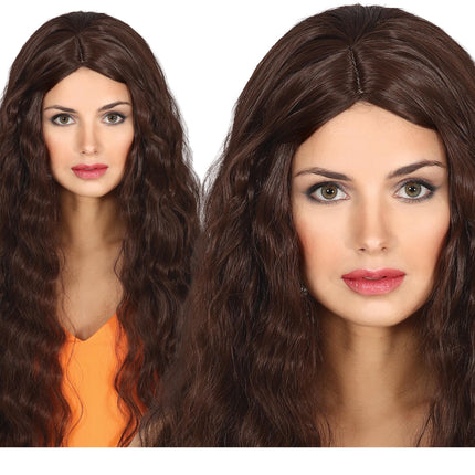 Brun paryk langt hår bølget