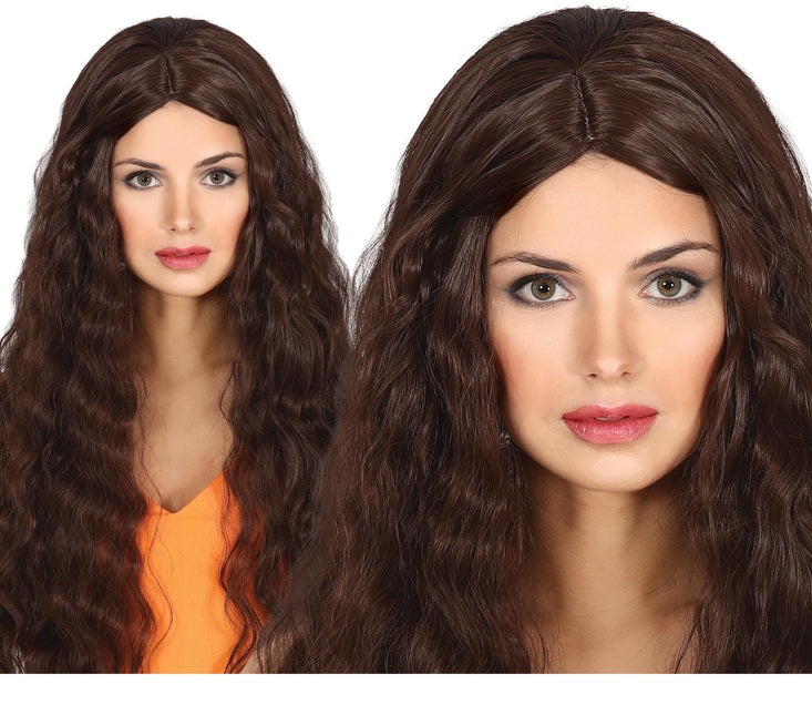 Brun paryk langt hår bølget