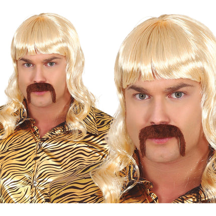 Blond paryk med overskæg