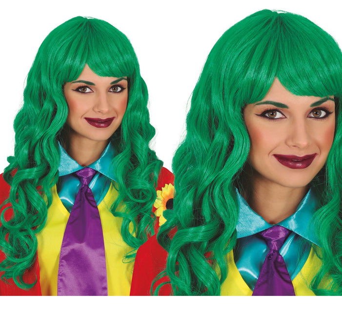 Grøn paryk langt hår krøller