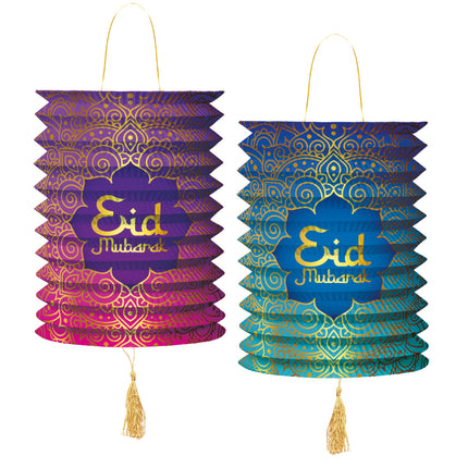 Eid Mubarak Lampions Lilla Blå 25cm 2stk