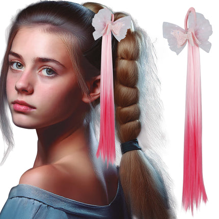 Lyserød sløjfe til hårforlængelse 40 cm