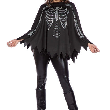Skelet Poncho Sort Sølv Strass