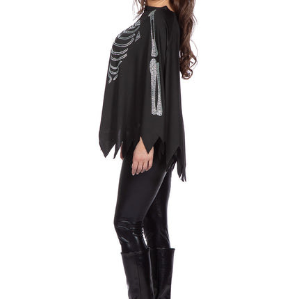 Skelet Poncho Sort Sølv Strass