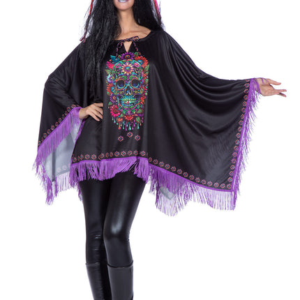 Dia De Los Muertos Poncho Sort Lilla