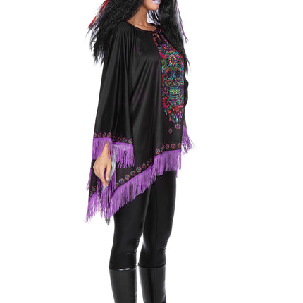 Dia De Los Muertos Poncho Sort Lilla