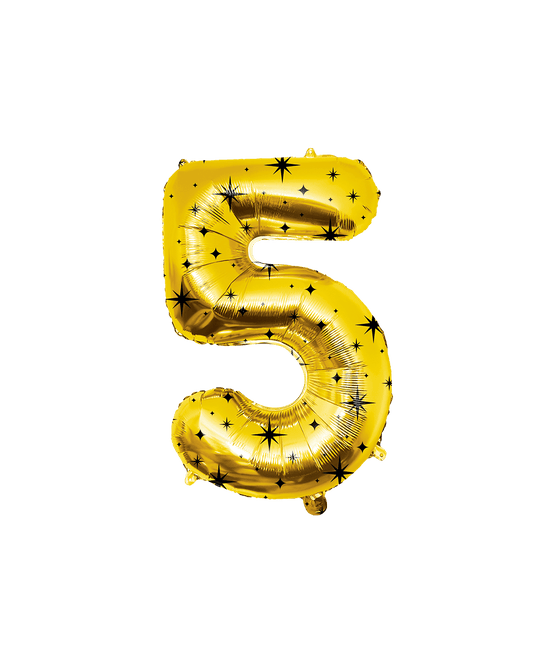 5 Jaar Cijfer Ballon Goud Zwart Sterren 86cm van Paper Dreams koop je bij Partywinkel