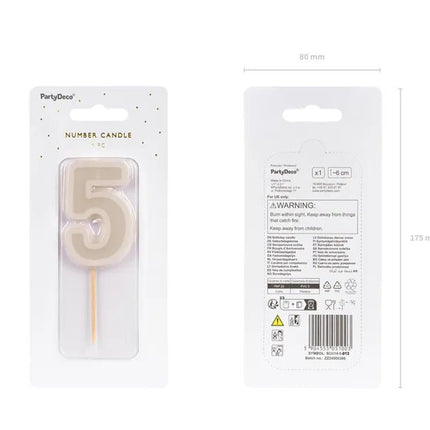 5 Jaar Kaars Beige 10cm van Partydeco koop je bij Partywinkel