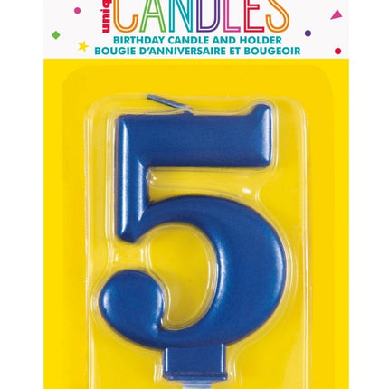 5 Jaar Kaars Blauw 12cm van Unique koop je bij Partywinkel