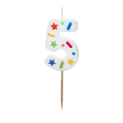 5 Jaar Kaars Gekleurd 10cm van Partydeco koop je bij Partywinkel