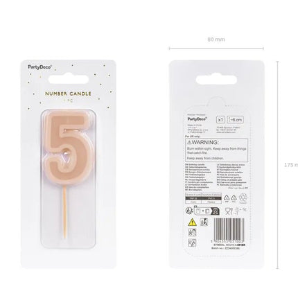 5 Jaar Kaars Lichtroze 10cm van Partydeco koop je bij Partywinkel