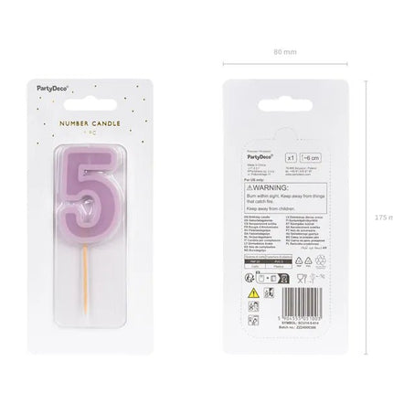 5 Jaar Kaars Paars 10cm van Partydeco koop je bij Partywinkel