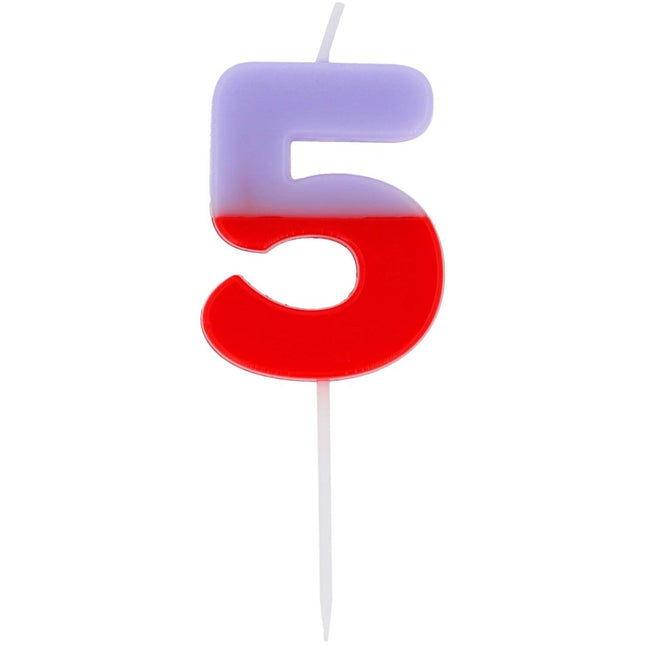 5 Jaar Kaars Paars Rood 9cm van Folat koop je bij Partywinkel
