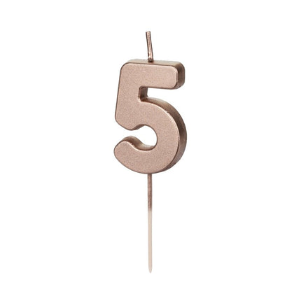 5 Jaar Kaars Rose Goud 9cm van Partydeco koop je bij Partywinkel