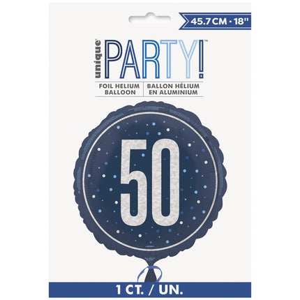 50 Jaar Helium Ballon Blauw Leeg 45cm van Unique koop je bij Partywinkel