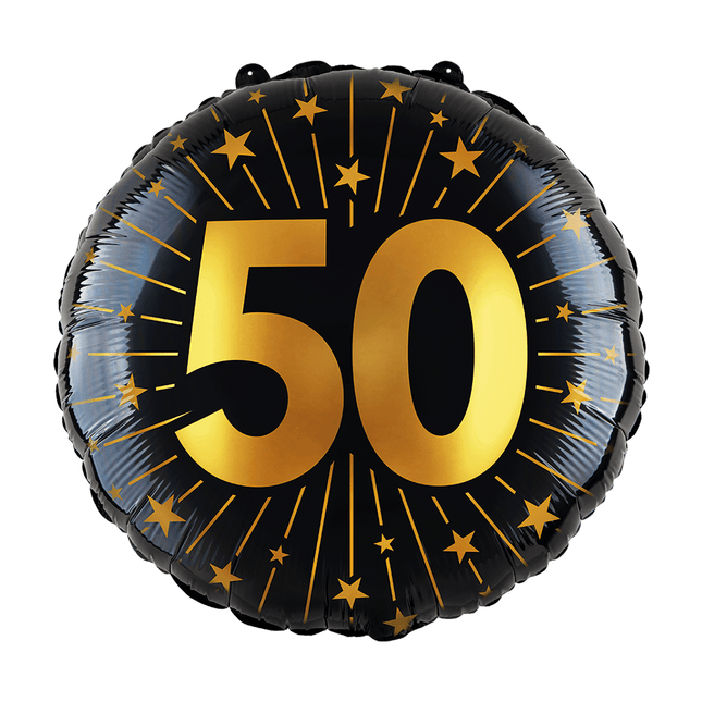 50 Jaar Helium Ballon Zwart Goud Folie Leeg 45cm van WeFiesta koop je bij Partywinkel