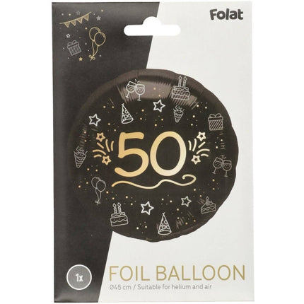50 Jaar Helium Ballon Zwart Goud Leeg 45cm van Folat koop je bij Partywinkel