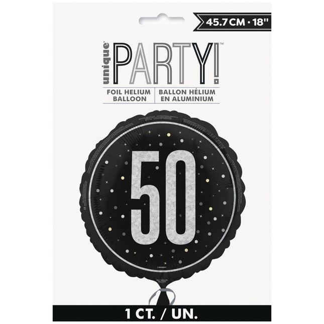 50 Jaar Helium Ballon Zwart Wit Leeg 45cm van Unique koop je bij Partywinkel
