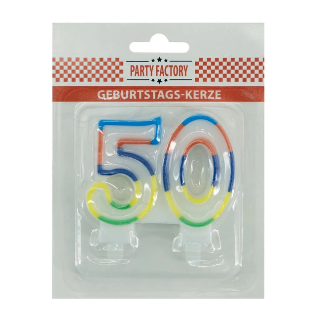 50 Jaar Kaars Gekleurde Rand 7cm van VDV Benefit koop je bij Partywinkel