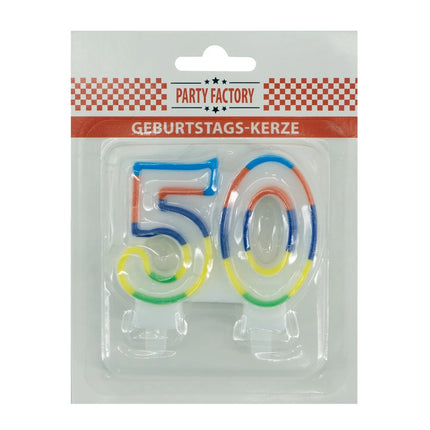 50-års-stearinlys med farvet kant, 7 cm