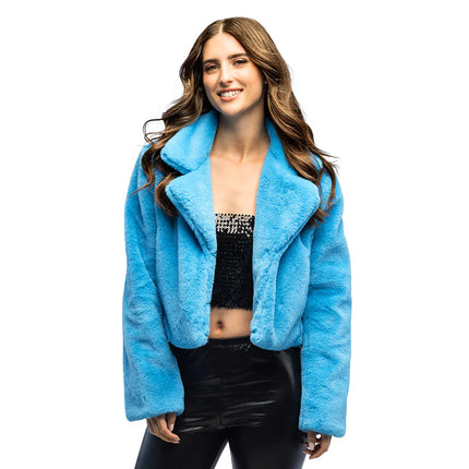 Fluffy rave-jakke i turkis (M/L)