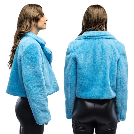 Fluffy rave-jakke i turkis (M/L)