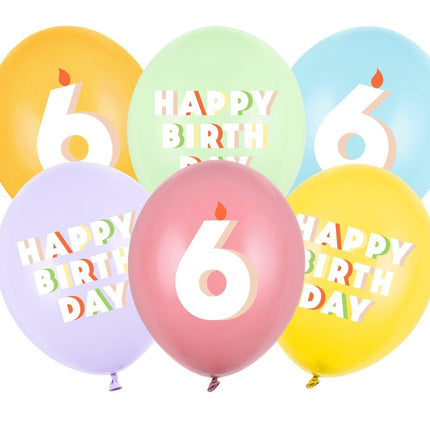 6 Jaar Ballonnen 30cm 6st van Partydeco koop je bij Partywinkel