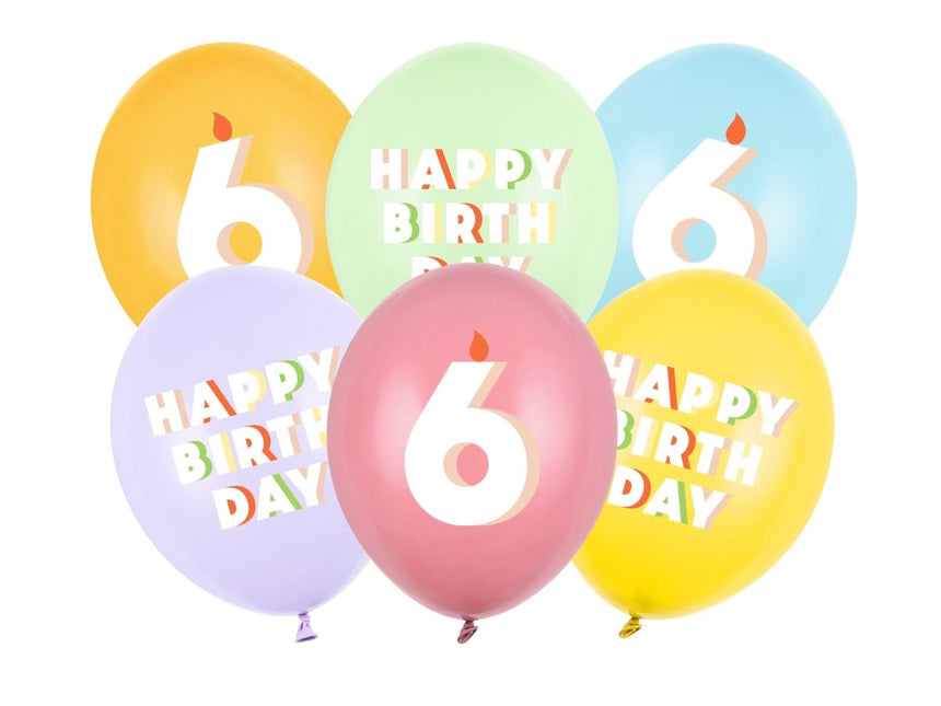 6 Jaar Ballonnen 30cm 6st van Partydeco koop je bij Partywinkel