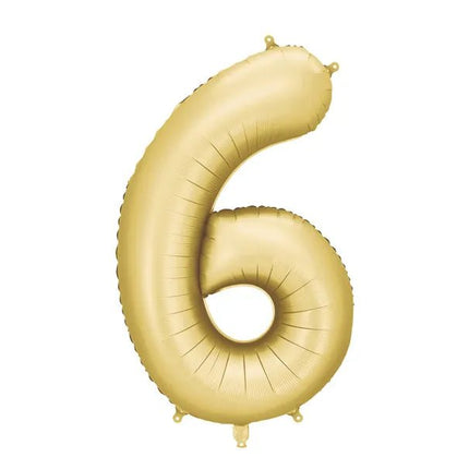 6 Jaar Cijfer Ballon Goud Satijn Folie Leeg 86cm van Partydeco koop je bij Partywinkel
