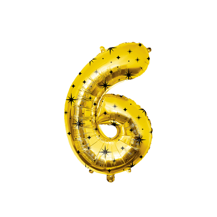 6 Jaar Cijfer Ballon Goud Zwart Sterren 86cm van Paper Dreams koop je bij Partywinkel