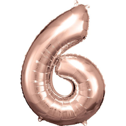6 Jaar Cijfer Ballon Rose Goud Glanzend Leeg 88cm van Riethmueller koop je bij Partywinkel