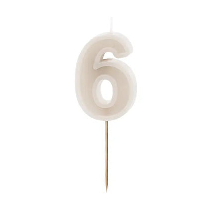 6 Jaar Kaars Beige 10cm van Partydeco koop je bij Partywinkel