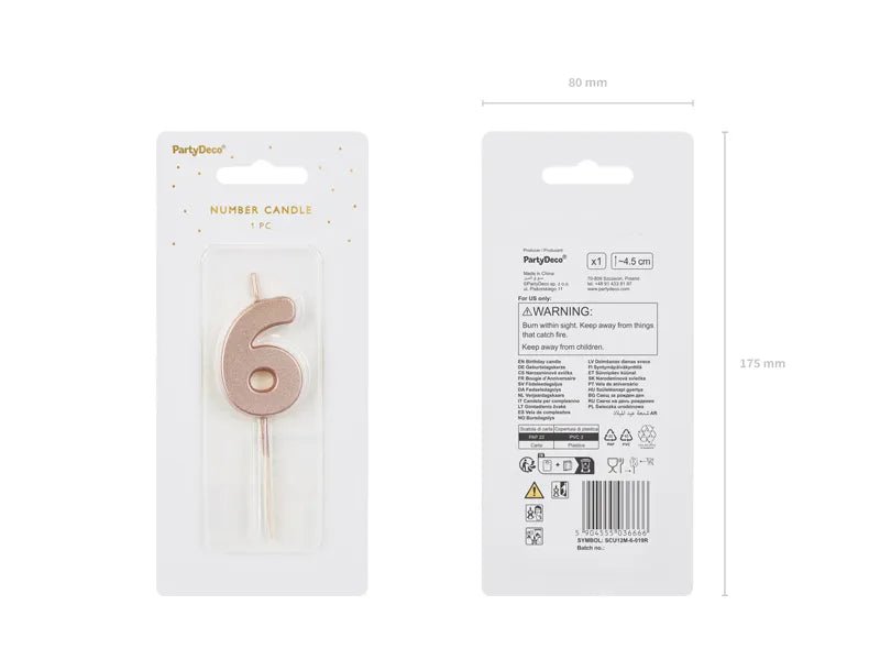 6 Jaar Kaars Rose Goud 9cm van Partydeco koop je bij Partywinkel