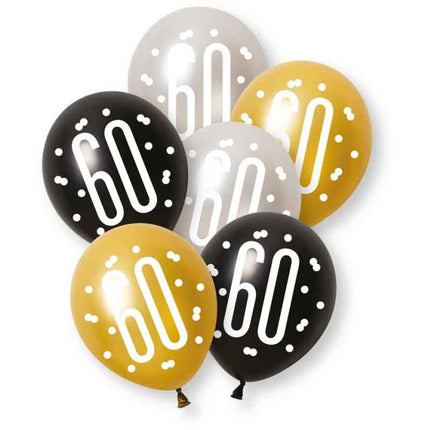 60 Jaar Ballonnen Zwart Goud 30cm 6st van Unique koop je bij Partywinkel