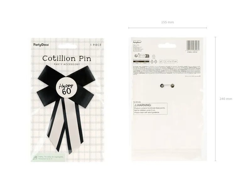 60 Jaar Button Strik 17cm van Partydeco koop je bij Partywinkel