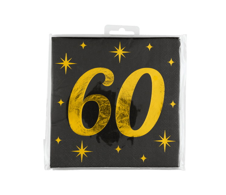 60 Jaar Servetten Zwart Goud 19cm 16st van Paper Dreams koop je bij Partywinkel