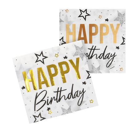 Sæt med 20 papirservietter med teksten »Happy birthday« (33 x 33 cm)