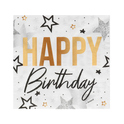 Sæt med 20 papirservietter med teksten »Happy birthday« (33 x 33 cm)