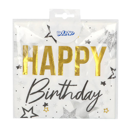 Sæt med 20 papirservietter med teksten »Happy birthday« (33 x 33 cm)