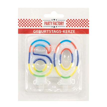 60-års-stearinlys med farvet kant, 7 cm