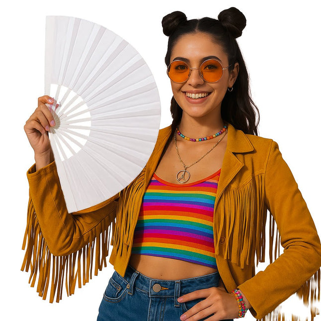 60x30 cm fabric fan White van Fiestas Guirca koop je bij Partywinkel