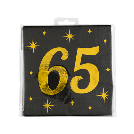65 Jaar Servetten Zwart Goud 19cm 16st van Paper Dreams koop je bij Partywinkel