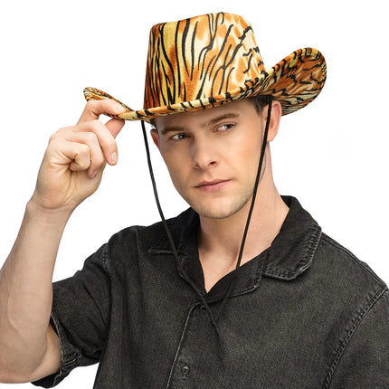 Cowboyhat med vildtiger-mønster